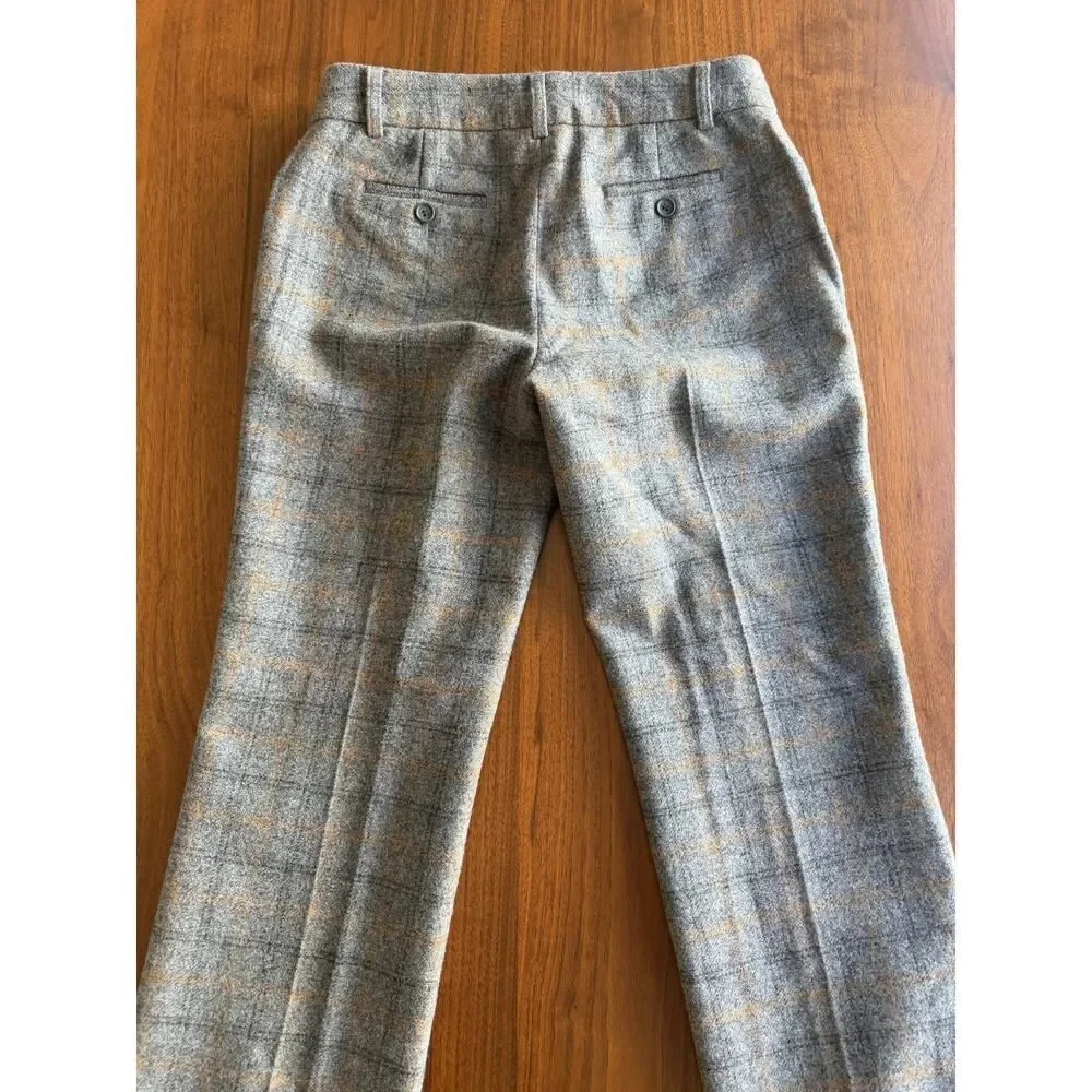 J.Crew Women's Italian Wool Grey Plaid Pants - Size 2